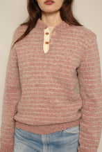 1980s The Ragg Muted Pink Striped Henley Sweater