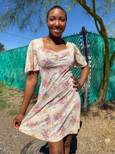 70s Flutter Sleeve Bird Print Dress