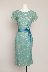 50s Teal Lace Wiggle Dress