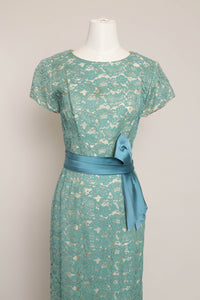 50s Teal Lace Wiggle Dress