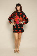 1990s Black Autumn Floral Knit Sweater Dress