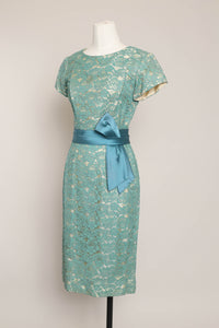 50s Teal Lace Wiggle Dress