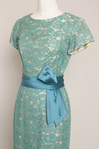 50s Teal Lace Wiggle Dress