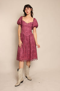 80s Scalloped Lace Party Dress