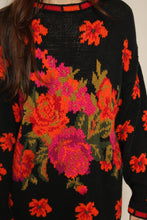 1990s Black Autumn Floral Knit Sweater Dress