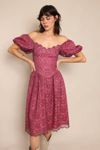 80s Scalloped Lace Party Dress