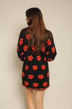 1990s Black Autumn Floral Knit Sweater Dress