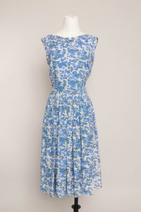 50s Blue Rose Print Dress