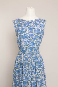 50s Blue Rose Print Dress