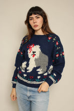 1990s Woolrich English Sheep Dog Print Wool Sweater