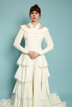 50s Cut-Out Tiered Taffeta Wedding Dress With Train