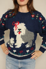 1990s Woolrich English Sheep Dog Print Wool Sweater