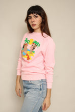 1980s Jim Benton Teddy Bear Beach Print Pink Sweatshirt