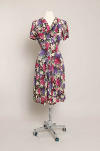 40s Floral Jersey Knit Dress