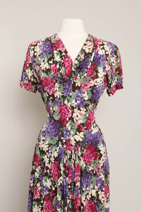 40s Floral Jersey Knit Dress