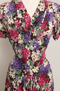 40s Floral Jersey Knit Dress