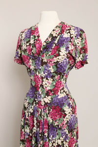 40s Floral Jersey Knit Dress