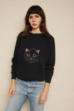 1980s Black Cat Print Cross Stitch Sweatshirt