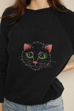 1980s Black Cat Print Cross Stitch Sweatshirt