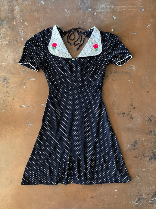 70s Polka Dot Mini Dress - XS