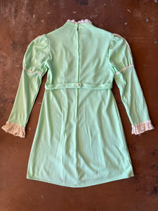 70s Mint Victorian Mini Dress - S