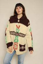 1960s Totem Pole Thick Wool Cowichan Sweater With Metal Zipper