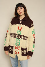 1960s Totem Pole Thick Wool Cowichan Sweater With Metal Zipper