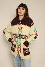 1960s Totem Pole Thick Wool Cowichan Sweater With Metal Zipper