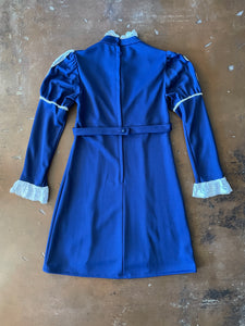 70s Blue Victorian Mini Dress - XS/S