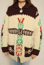 1960s Totem Pole Thick Wool Cowichan Sweater With Metal Zipper