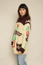1960s Totem Pole Thick Wool Cowichan Sweater With Metal Zipper