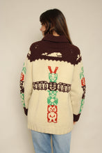 1960s Totem Pole Thick Wool Cowichan Sweater With Metal Zipper