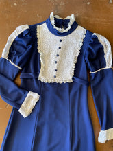 70s Blue Victorian Mini Dress - XS/S