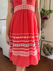 60s Embroidered Polka Dot Dress