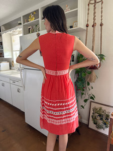 60s Embroidered Polka Dot Dress