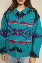 1990s Pendleton Turquoise Southwestern Wool Zip Up Jacket Made In The USA