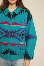1990s Pendleton Turquoise Southwestern Wool Zip Up Jacket Made In The USA