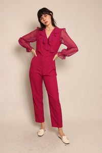 80s Chiffon Collar Jumpsuit