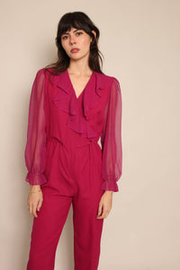 80s Chiffon Collar Jumpsuit