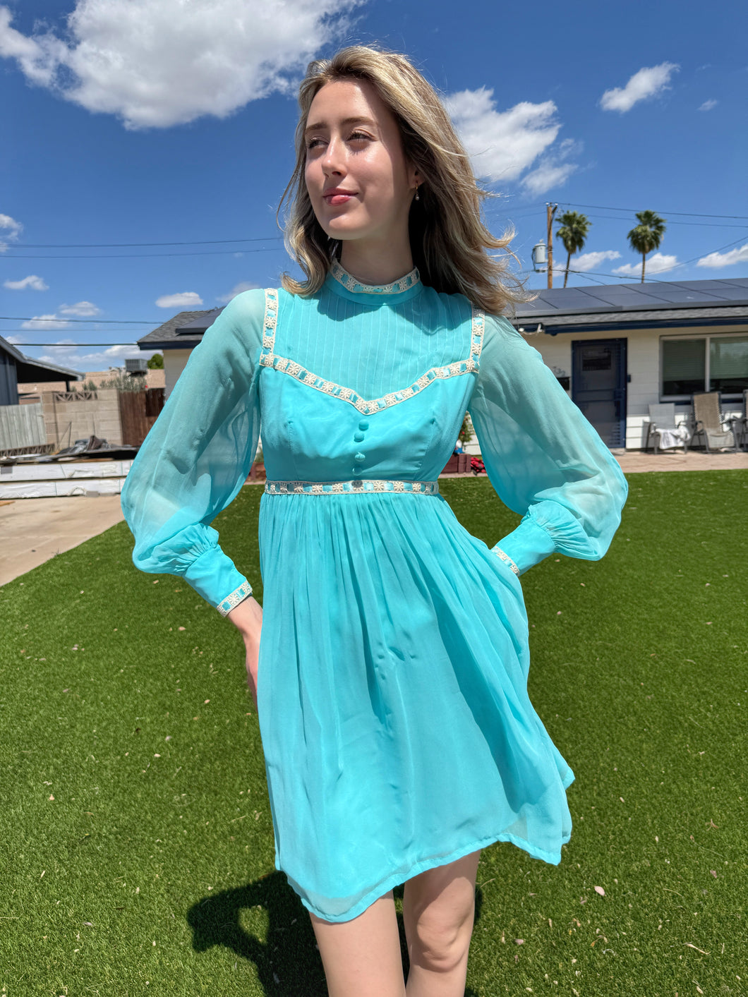 70s Blue Chiffon Babydoll Mini Dress – Luxie Vintage