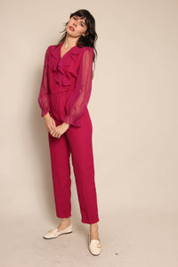80s Chiffon Collar Jumpsuit