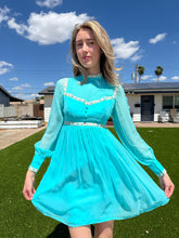 70s Blue Chiffon Babydoll Mini Dress