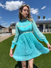 70s Blue Chiffon Babydoll Mini Dress