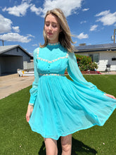 70s Blue Chiffon Babydoll Mini Dress