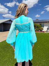 70s Blue Chiffon Babydoll Mini Dress