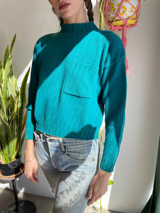 80s Teal Pocket Sweater