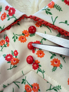70s Orange Floral Mini Dress - XS/S