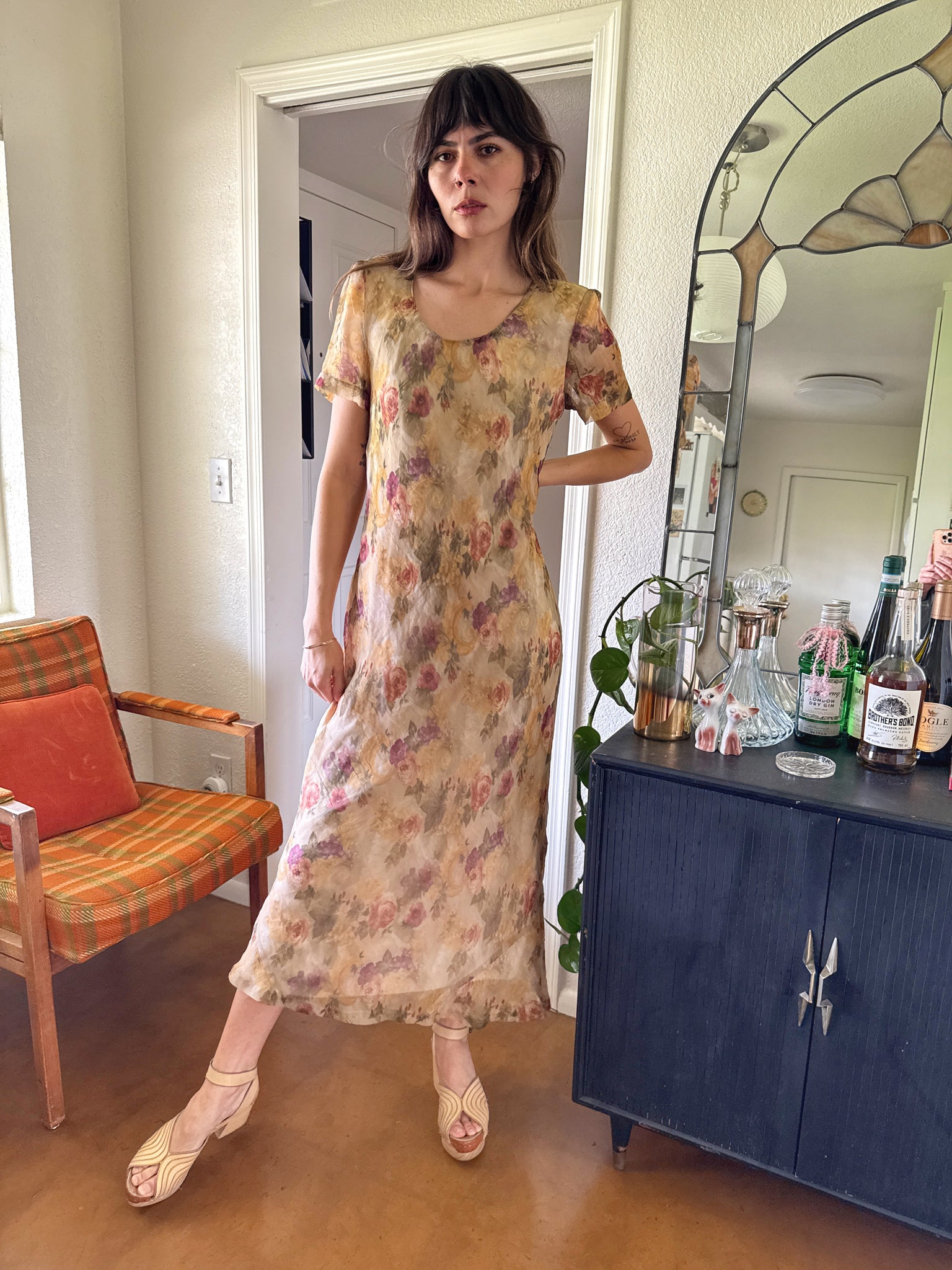 90s Muted Floral Chiffon Dress Luxie Vintage 90s Muted Floral Chiffon Dress Luxie Vintage