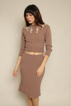 1950s Brown Wool Knit Cardigan Sweater & Skirt Set