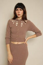 1950s Brown Wool Knit Cardigan Sweater & Skirt Set